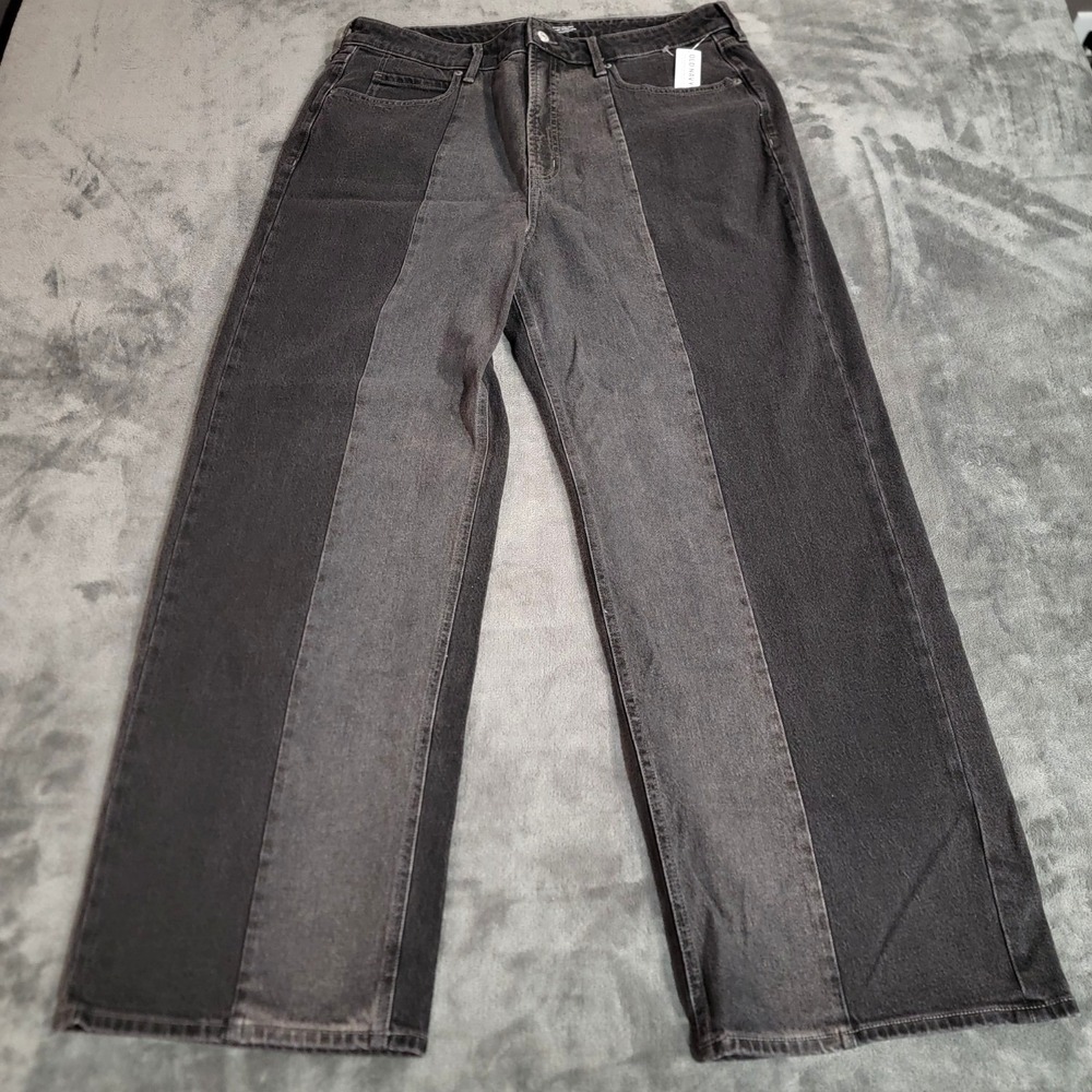 Old Navy Jeans Women 16 Black Sky Hi Wide Leg Extra High Rise Two Tone NWT